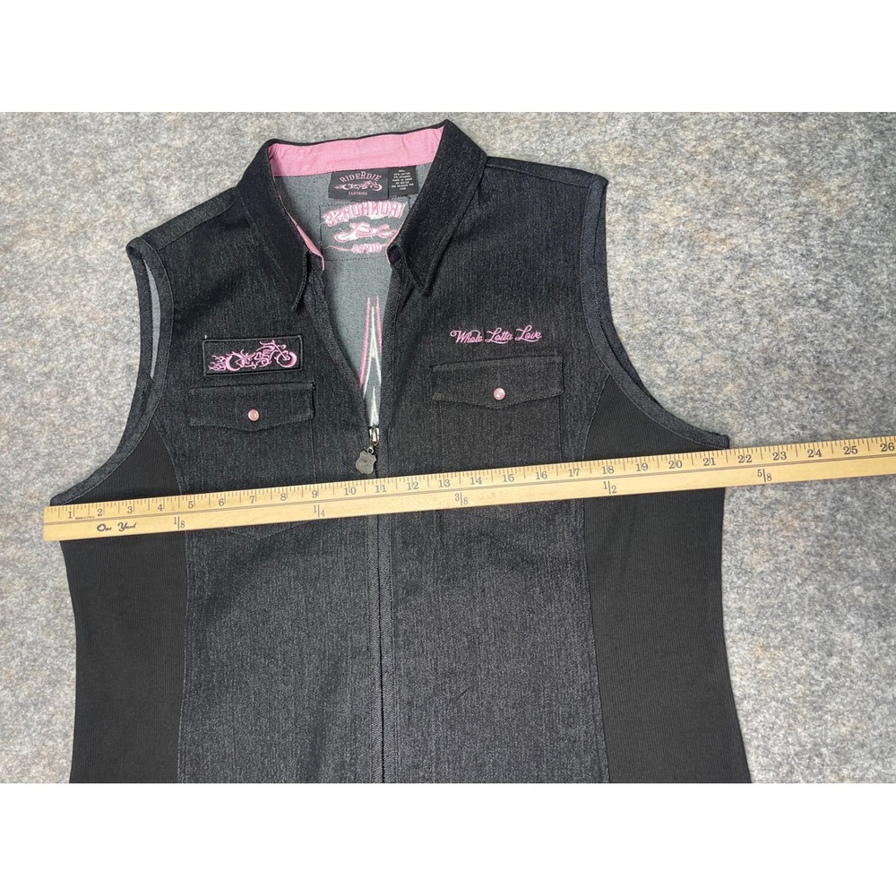 WOMEN'S MOTORCYCLE WHOLE LOTTA LOVE DENIM SLEEVELESS ZIPPERED EMBROIDERED XL‎ - Picture 6 of 10